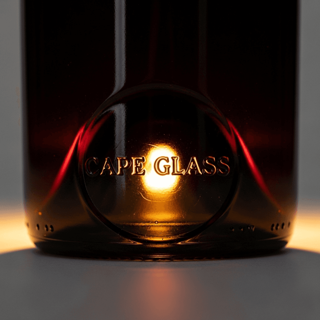 Embossed lettering raised directly into a glass bottle